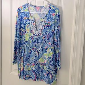 Lilly Pulitzer Lyndsea Long Sleeve V Neck Light Weight Linen Tunic Size L. NWOT